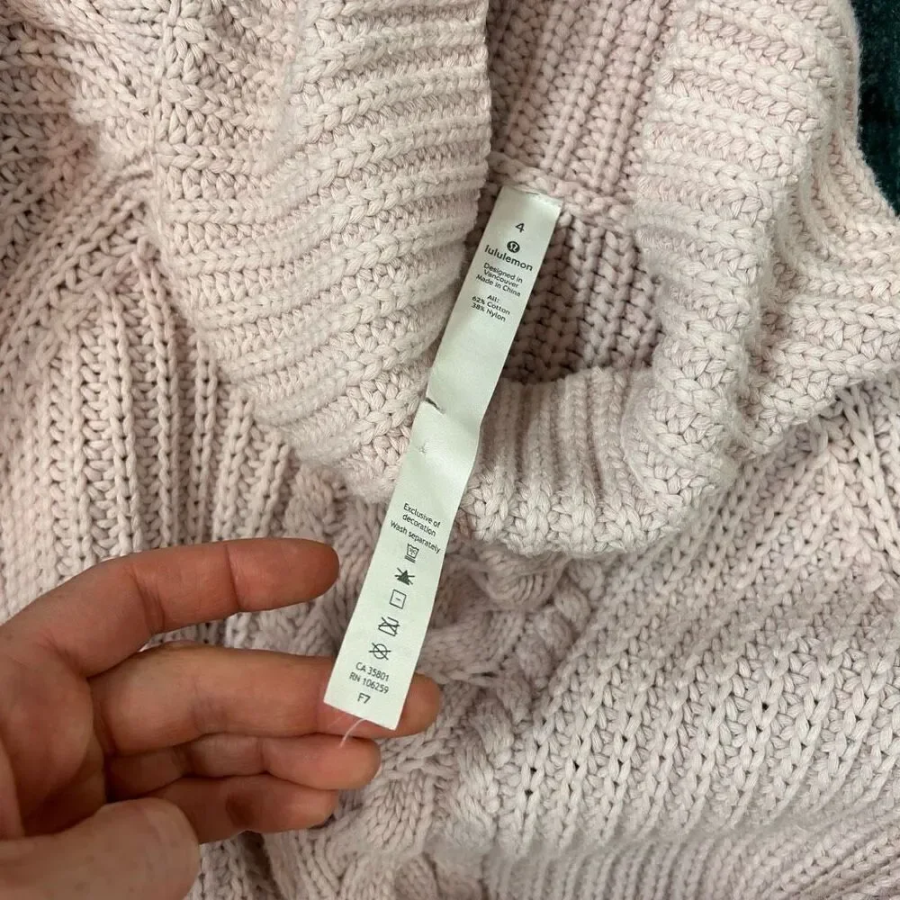 Lululemon Sweater Bring The Cozy Turtleneck Misty Pink Thick Cotton Cableknit 4